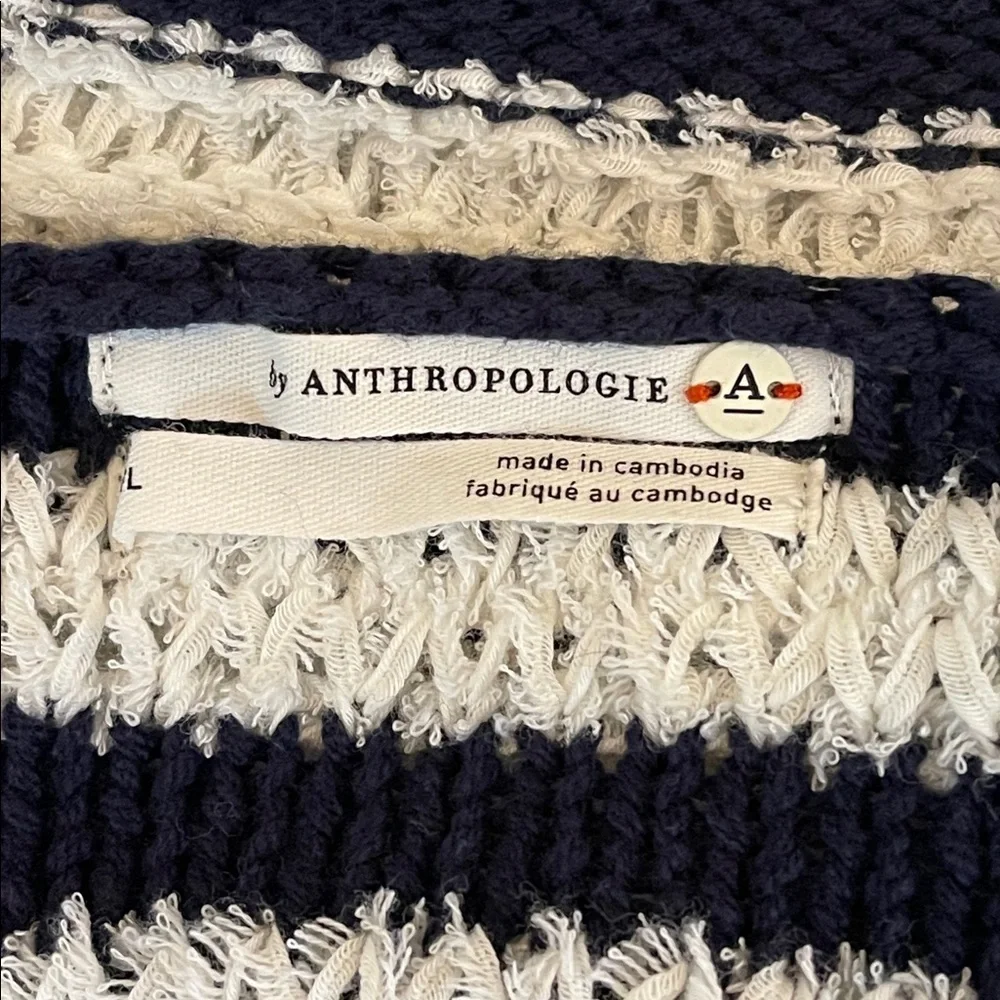Anthropologie Evie Poncho Sweater Dolman Sleeve Navy White M/L NWT